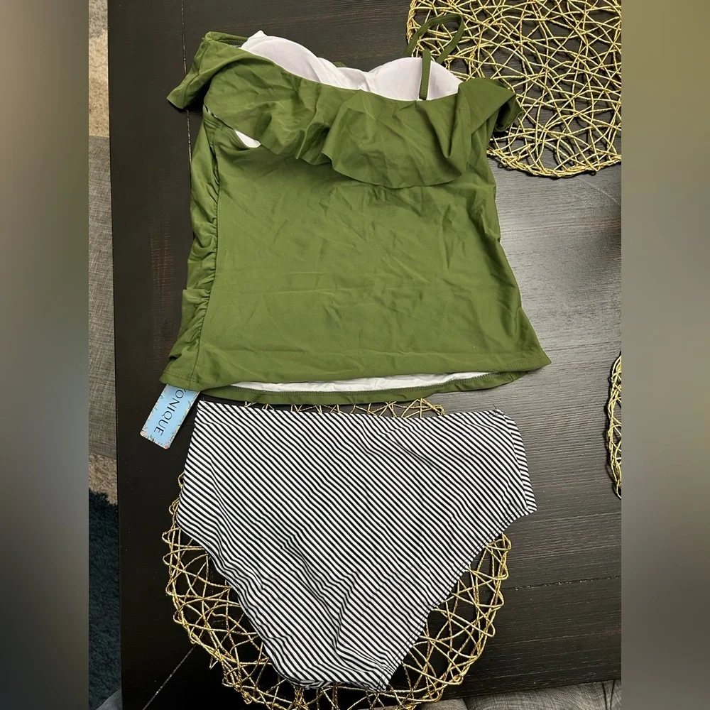 Yonique Two Piece Swimsuits One Shoulder Tankini Tummy Control